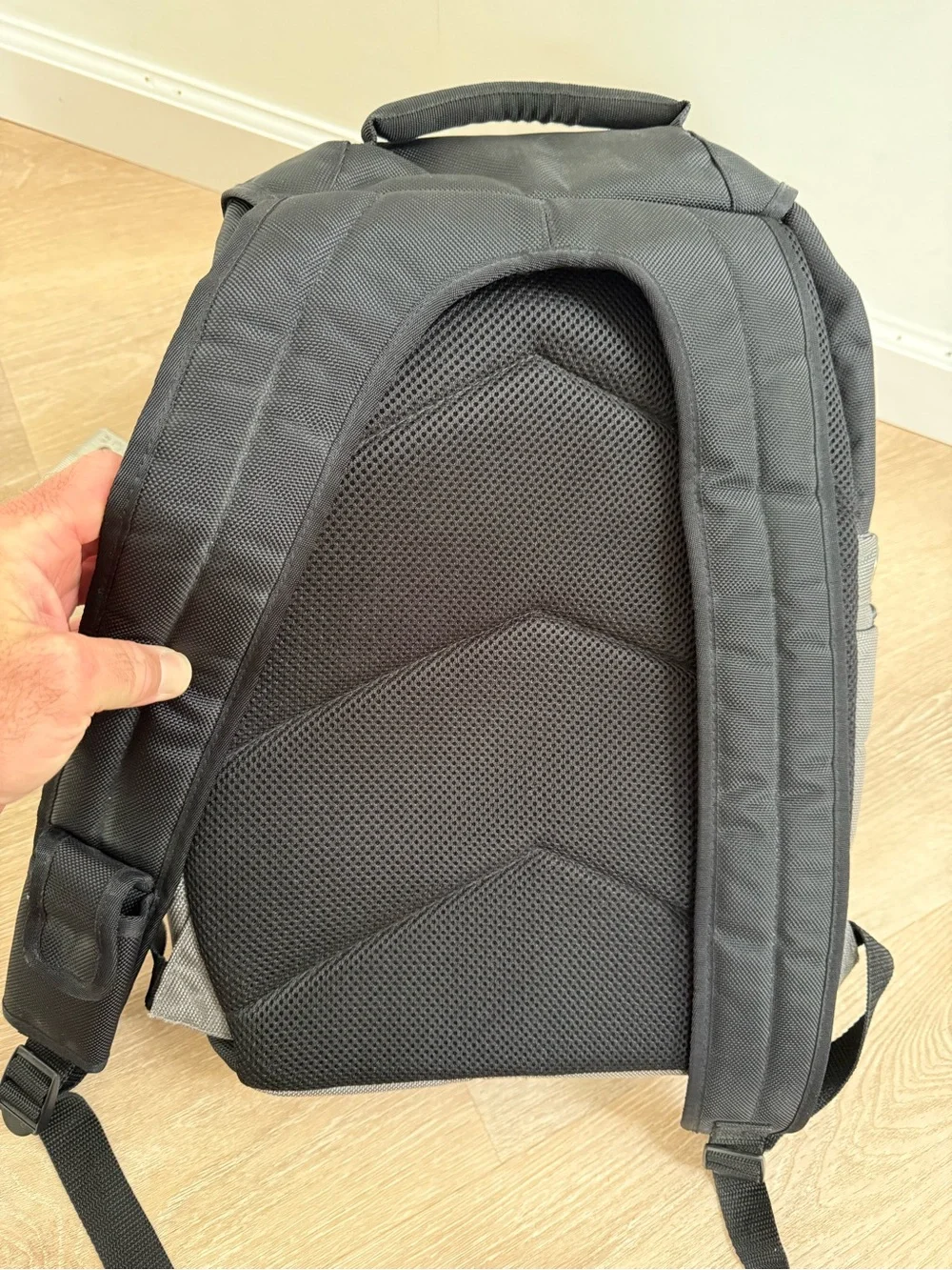 Formula One Mercedes Logo Heavy-Duty Backpack Gray Black Multi Zippered Pockets